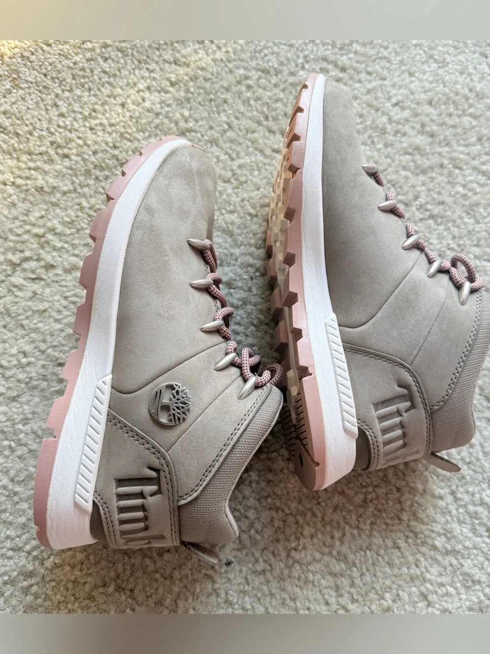 Timberland Sprint Trekker Mid Women’s Hiking Boots Taupe Pink Size 6.5